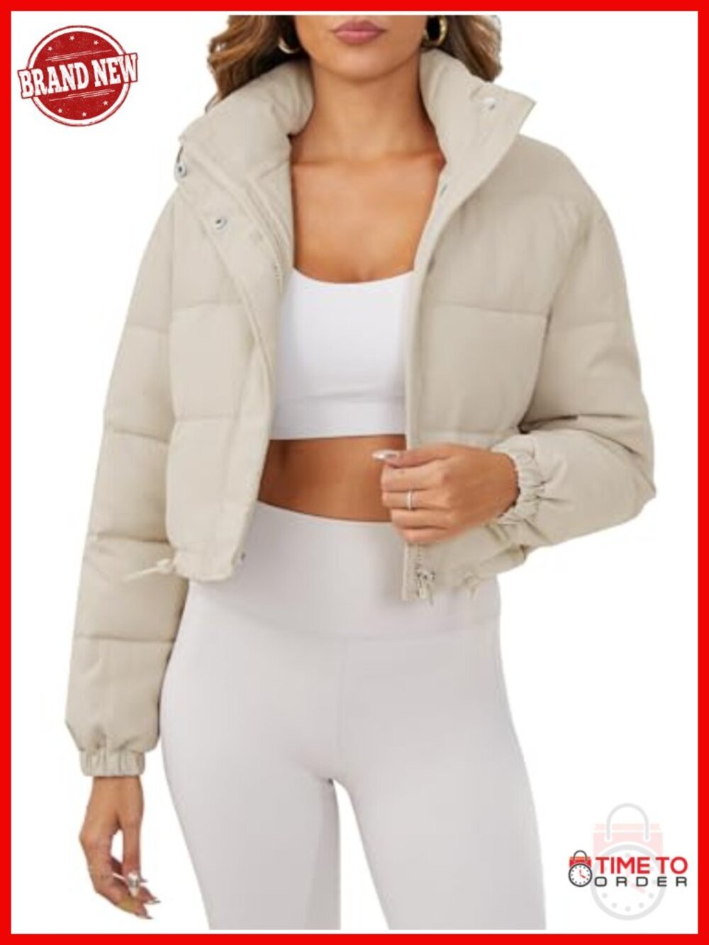 Women's Cropped Puffer Jacket Zip Up Quilted Padded Drawstring Outwear with